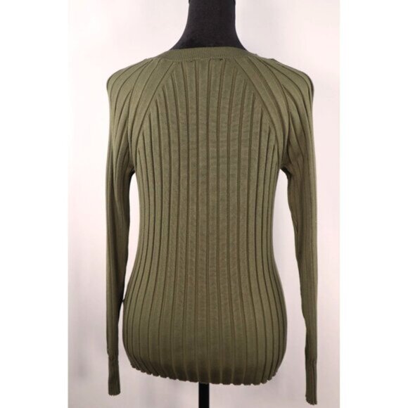 Ribbed Olive Green Zip-Angle Sweater M By INC International Concepts Size Medium - Picture 2 of 13
